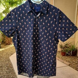 Apt. 9 Blue And Pink FlamingoCasual Button Down Shirt mens Large